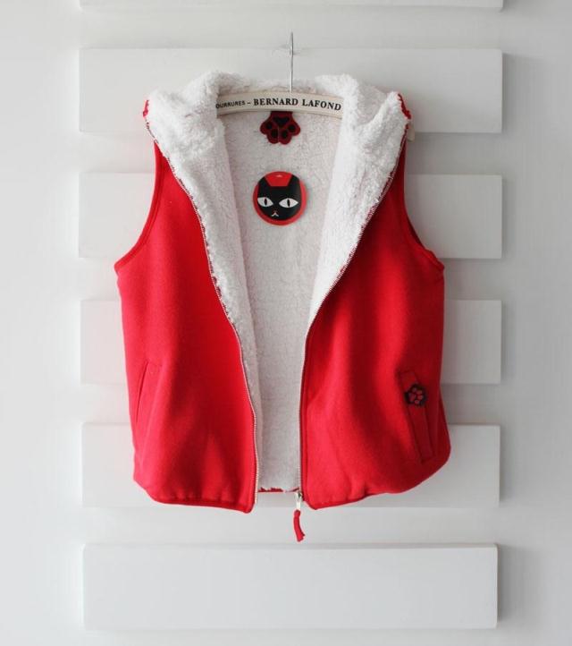 Sweet 2012 plush lining with a hood thick cotton knitted vest