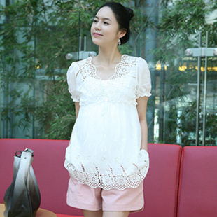 Sweet 2012 summer maternity clothing cutout vintage V-neck maternity short-sleeve top t-shirt princess cute shirt