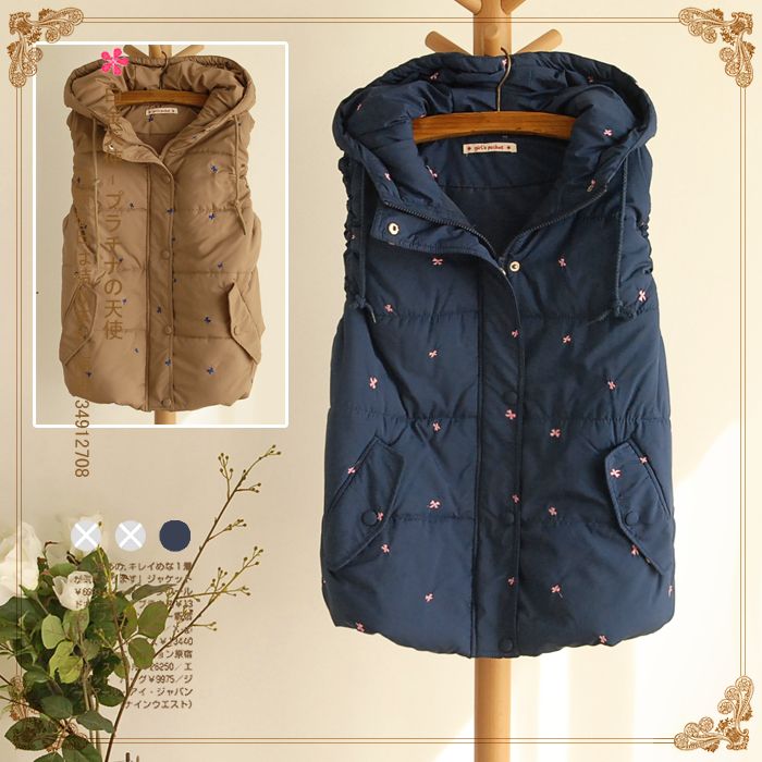 Sweet bow embroidery hooded cotton vest cotton vest 8952