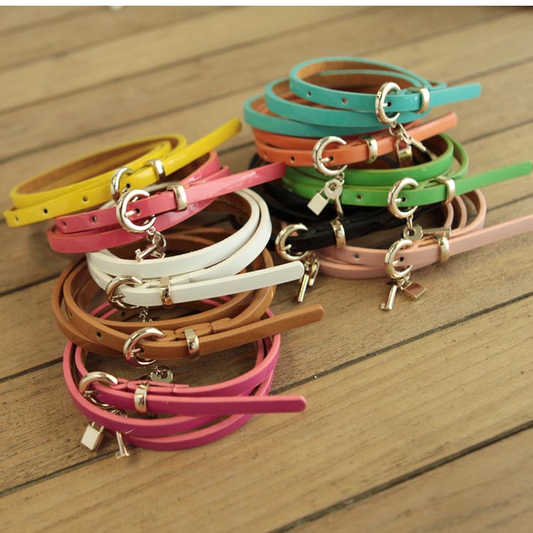 Sweet candy color japanned leather stainless steel pin buckle multicolor thin belt female belt