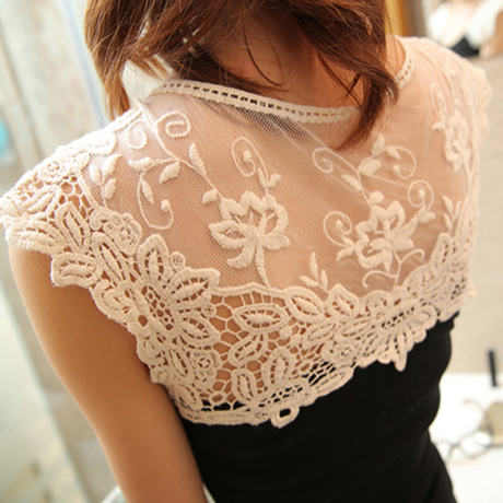 Sweet cutout lace crotch screw thread slim all-match o-neck cotton vest