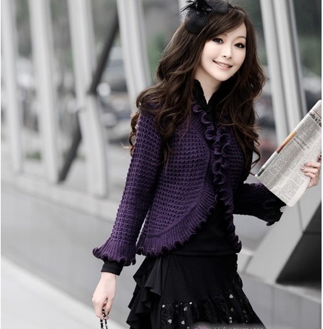 Sweet cutout ruffle gentlewomen cardigan ruffle hem princess white collar all-match air conditioning shirt outerwear