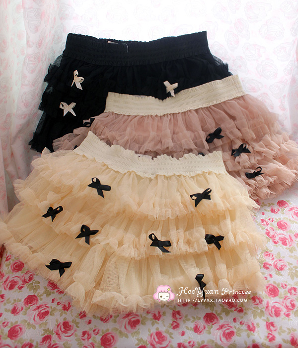 Sweet fairy princess bow culottes leather gauze skirt short skirt skorts