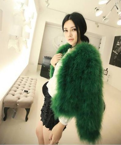 Sweet fashion ostrich fur long-sleeve short jacket plus cotton fur coat