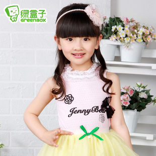 Sweet jacquard bow sleeveless T-shirt female child boy