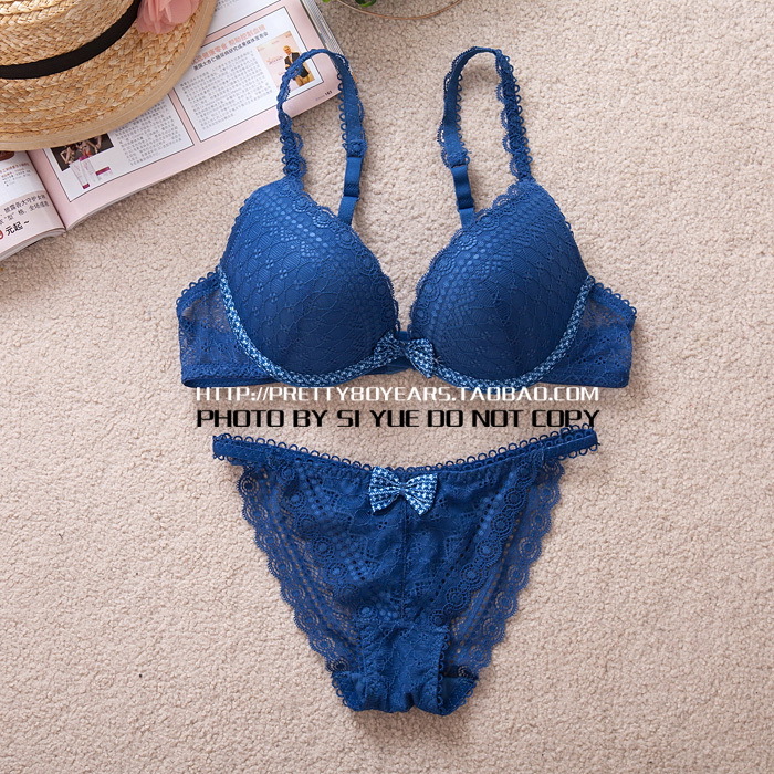 Sweet lace bow underwear bra push up set thin