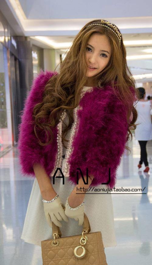 Sweet luxury elegant beading ostrich fur pearl long-sleeve fur outerwear