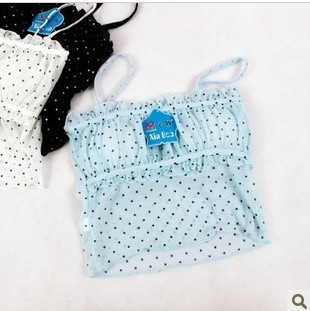 Sweet polka dot gauze transparent fresh basic spaghetti strap tube top tube top belt pad