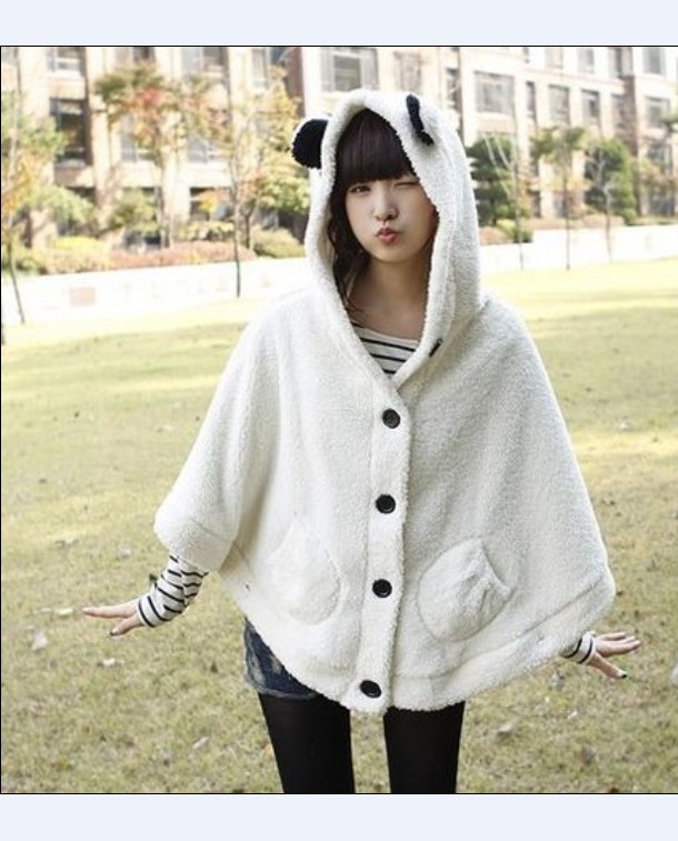 sweet rabbit ear cape single breasted pockets fronts batwing hoodies cape for women free shipping