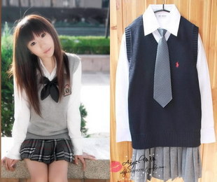 Sweet sweater vest preppy style V-neck sweater vest slim woven school uniform vest Free shipping