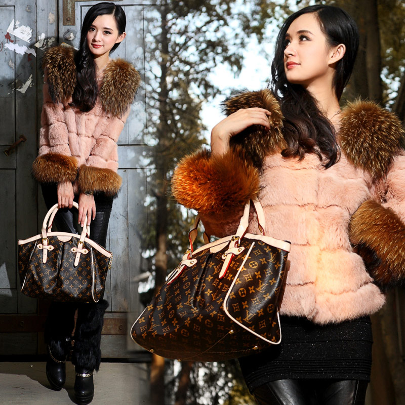 Sweets 12 winter new arrival large raccoon fur patchwork women's outerwear short design fur