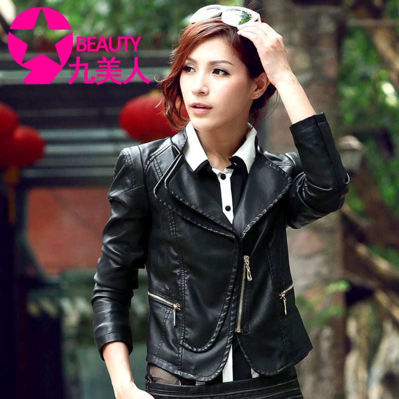 Sweets 2012 autumn turn-down collar PU leather jacket leather clothing women's short design slim small leather clothing