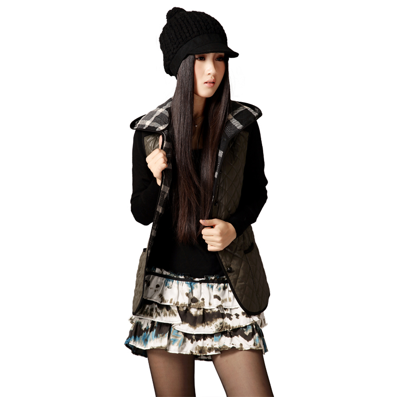 Sweets 2012 spring vest thin wadded jacket hooded vest plaid outerwear jl1001