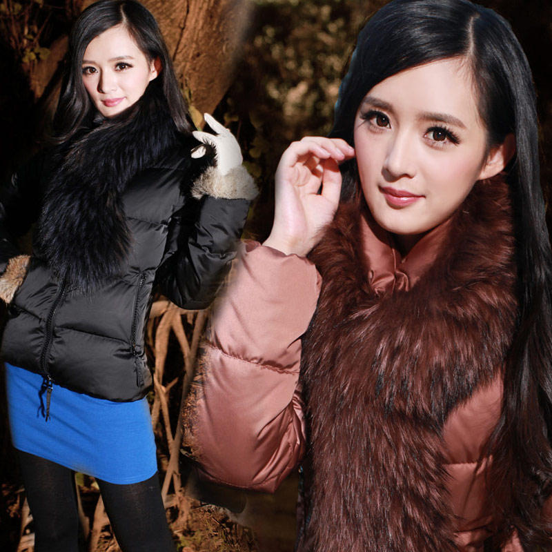 Sweets 2012 winter raccoon large fur collar thermal thickening short design white duck down coat