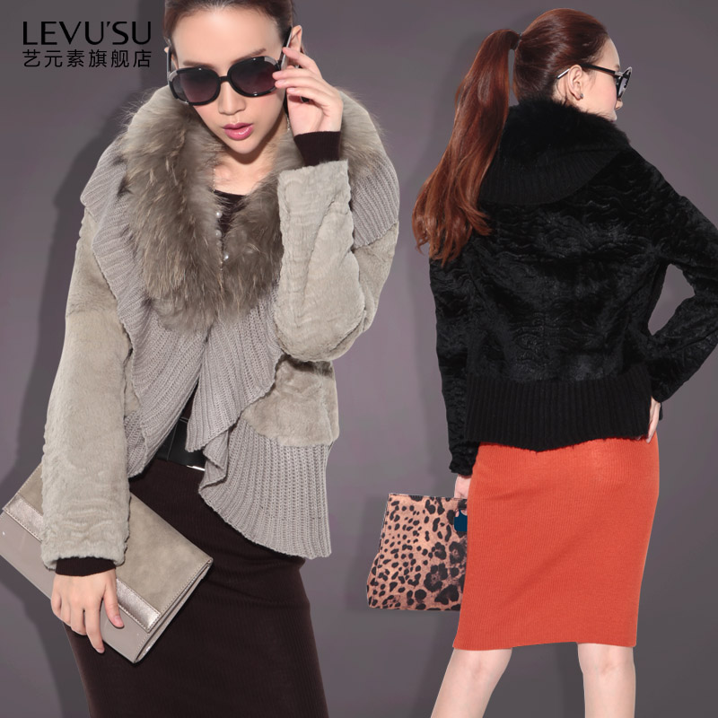 Swifter autumn and winter ladies high quality raccoon fur knitted rabbit fur coat