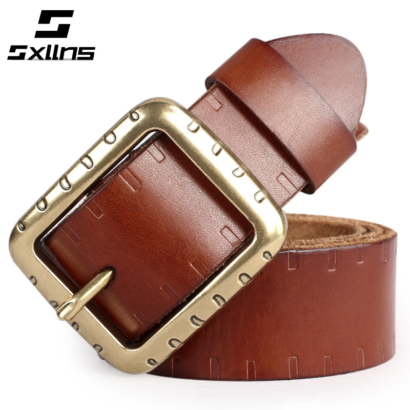 Sxllns Women genuine leather strap female belt genuine leather first layer of cowhide vintage pin buckle