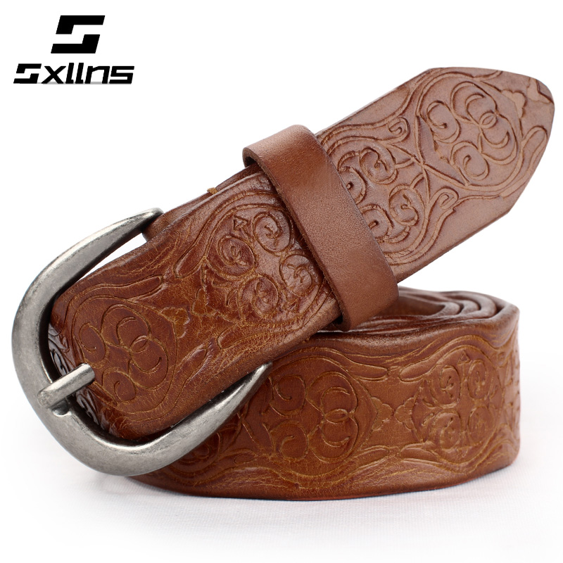 Sxllns Women strap genuine leather vintage female belt first layer of cowhide all-match fashion classical pin buckle