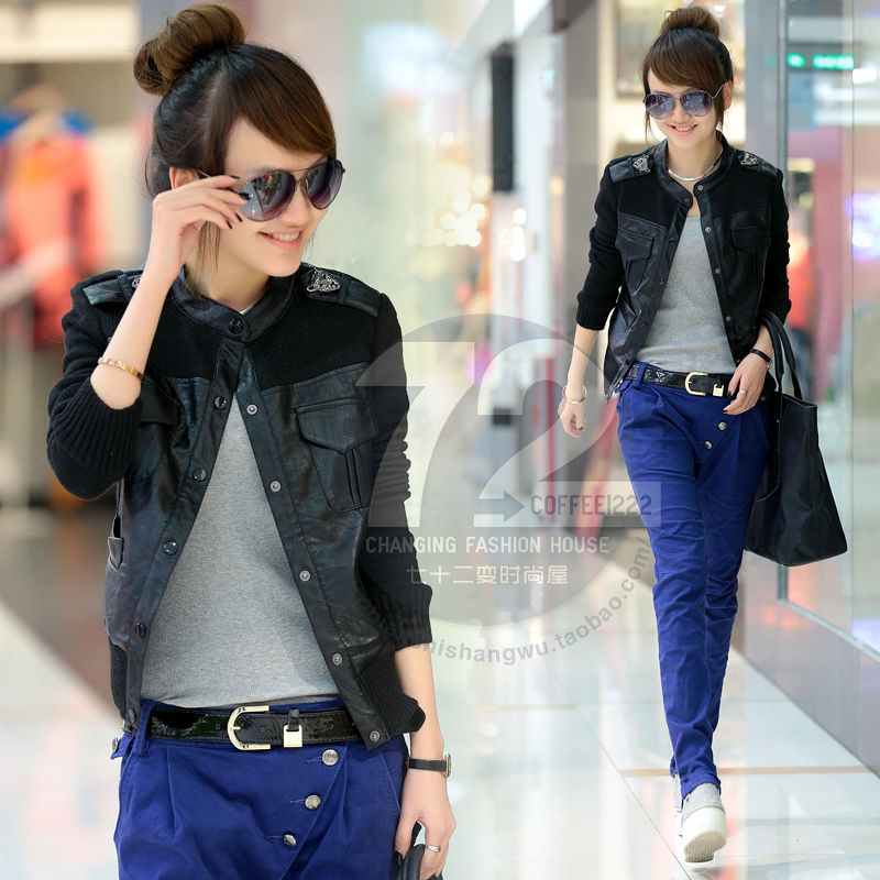 Sy8816 2013 spring women's slim epaulette jacket cardigan leather clothing short jacket