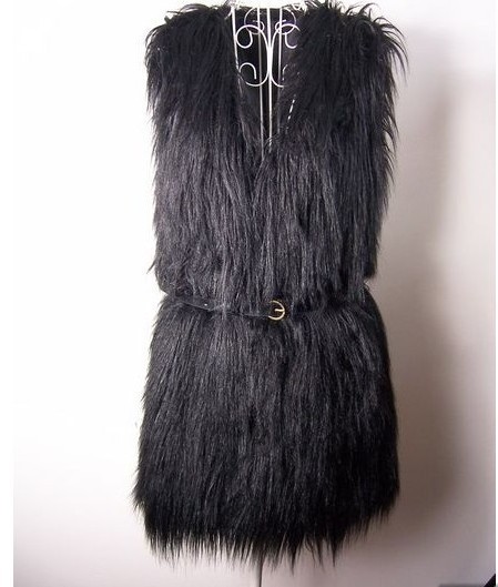 Sz black long sheep faux vest medium-long