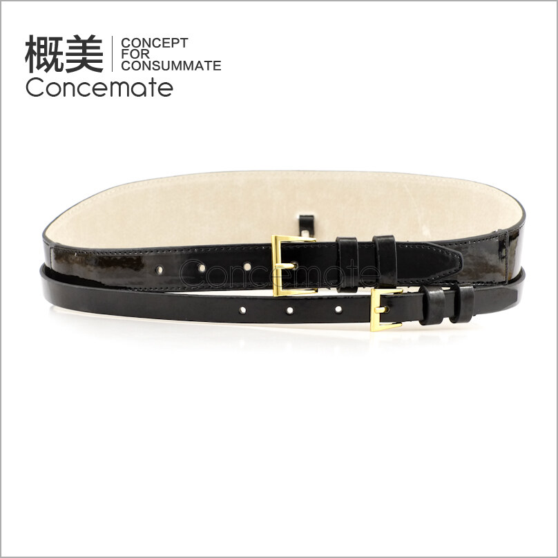 T japanned leather fashion women's cummerbund japanned leather wide belt dual strap c135