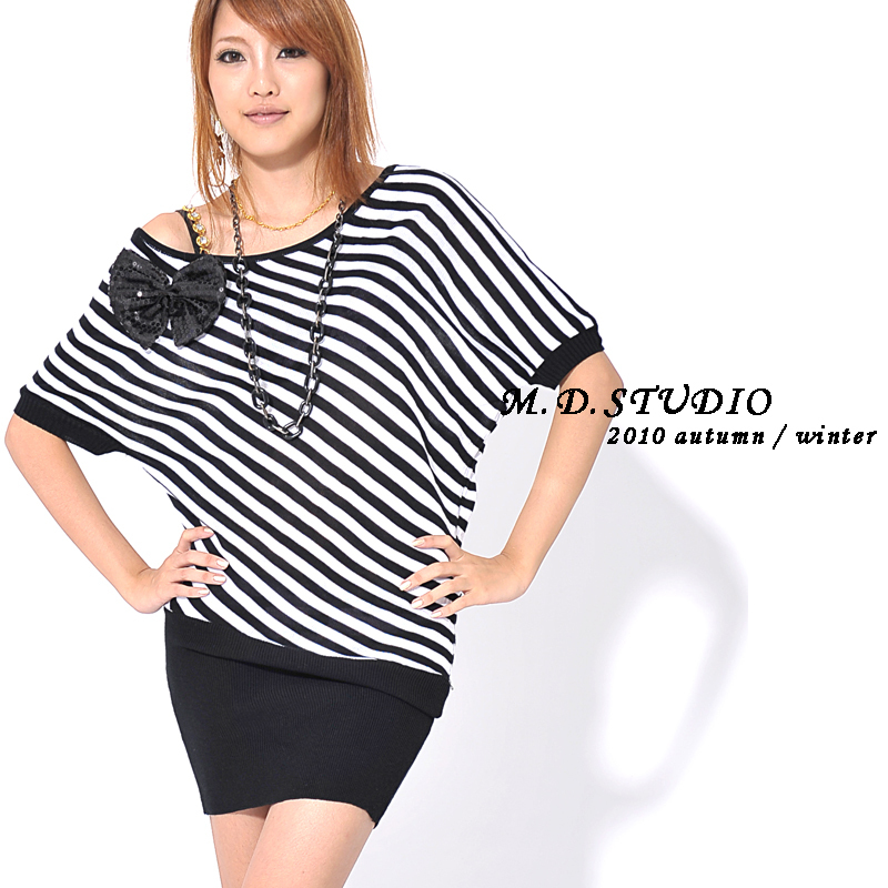 T3568 wings mdstudio 2011 spring oblique stripe bow sweater