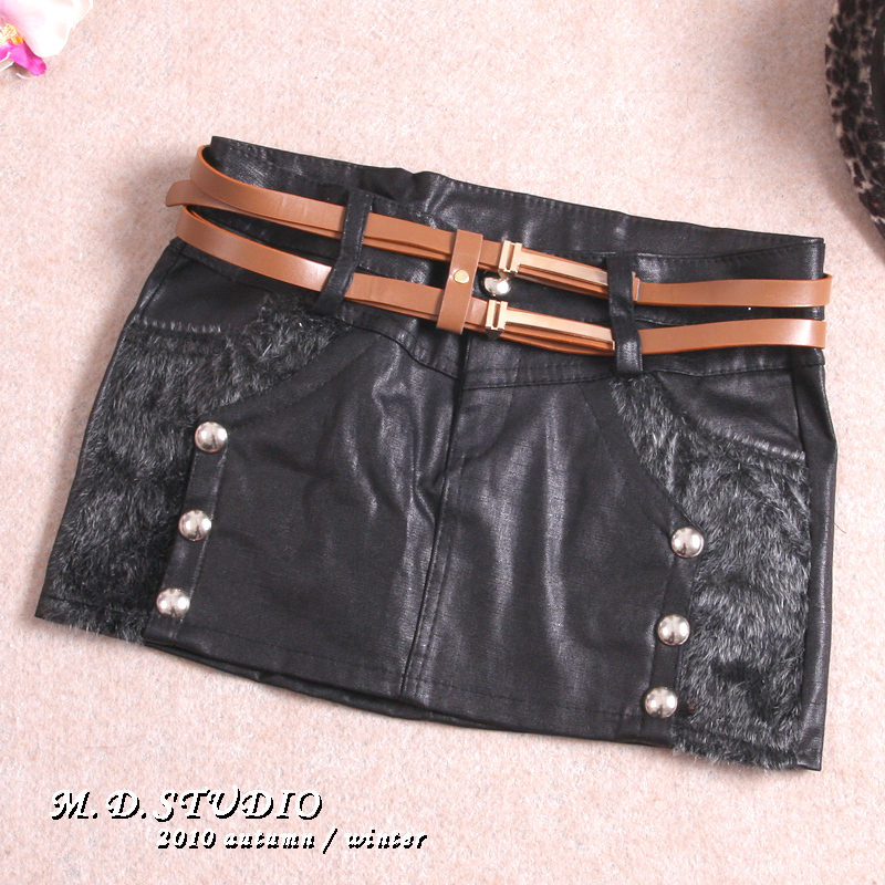 T4222 royal wind women's spring and summer hot-selling classic all-match button faux leather short skirt belt FREE SHIPPING