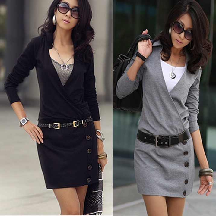 T6058 slim waist OL outfit ladies work wear long-sleeve dress 2013 new arrival autumn -Free shipping by CPAM(leele)