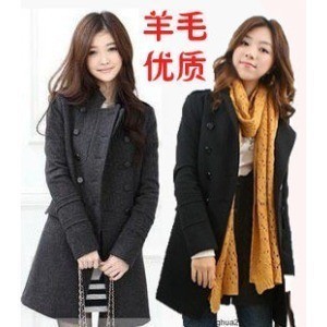 T704 stand collar slim double breasted woolen outerwear trench