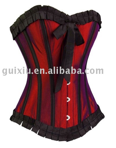 Taffeta Overbust Corset Burgundy Feshion Sexy Corset with High Quality