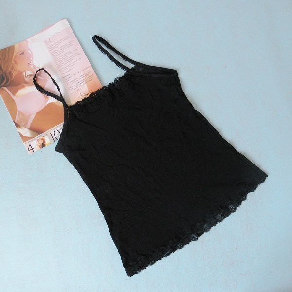 TANG 70 black lace double layer basic gauze spaghetti strap vest women's underwear