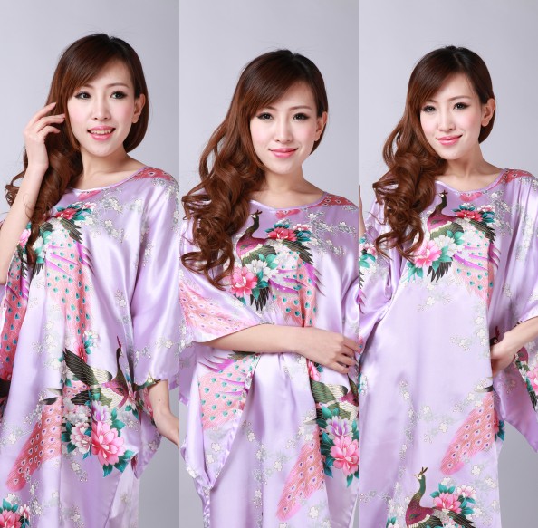 Tang suit sleepwear women's silk robe loose summer lounge women's nightgown one-piece dress f0610