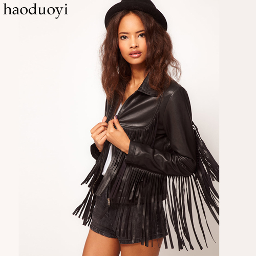 Tassel prothorax symmetrical tassel black leather clothing PU clothing 6 full size,free shipping