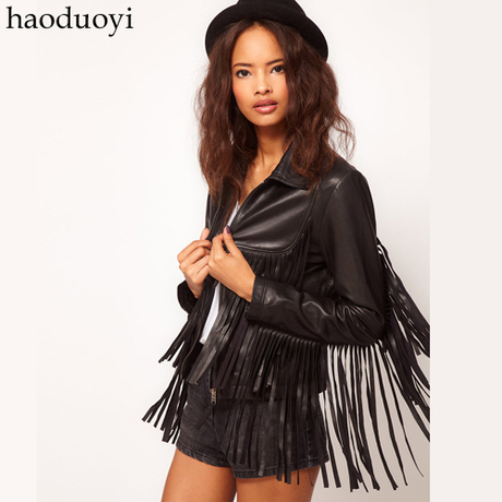 Tassel prothorax symmetrical tassel black leather clothing PU clothing Size : XS~XXL