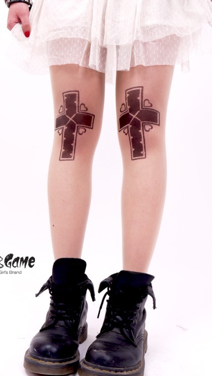 Tattoo stockings personalized cross pantyhose HARAJUKU zipper !