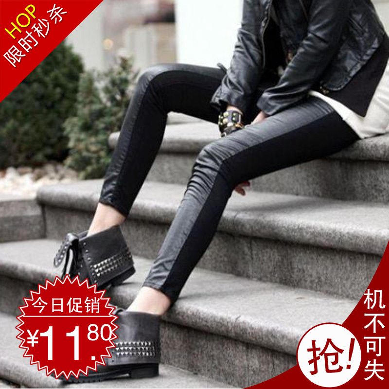 tb Plus size legging autumn and winter patchwork faux leather legging pants thickening legging female autumn and winter trousers