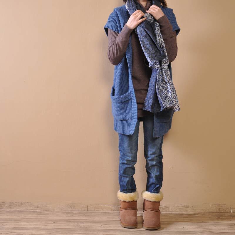 Tea dust spring fresh woven vest hooded vest 2