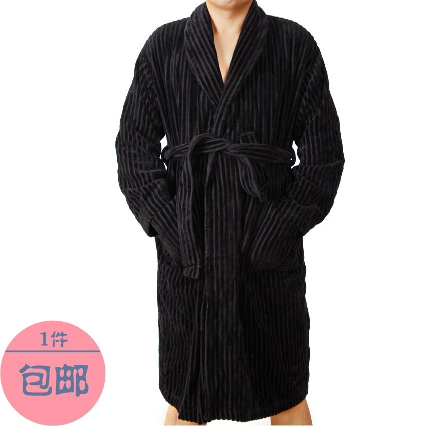 Terry loop pile 100% cotton lacing long design male lounge robe sleepwear bathrobes