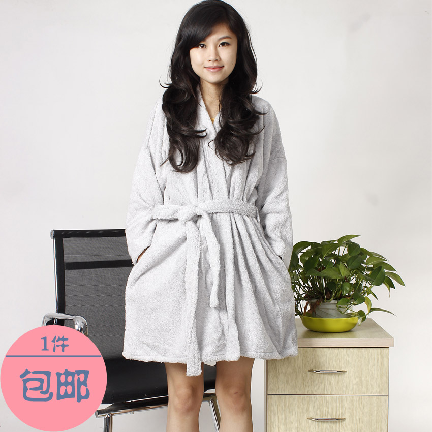 Terry loop pile 100% cotton short design lacing long design women's lounge robe bathrobes