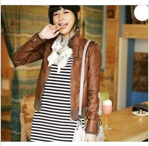 The 2012 new Japan and South Korea women  new black slim thin soft leather jacket coat +free shipping