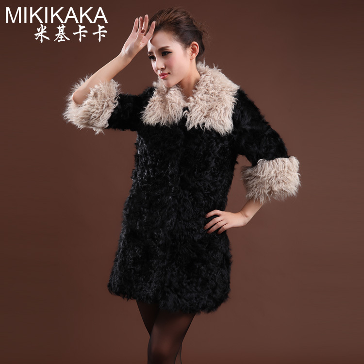 The 2013 winter lamb wool ladies fur long slim stylish and elegant high-grade noble women coat jacket special new Free shipping