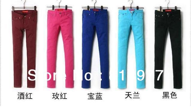 The elasticity lady's colorful pencil trousers wholesale a candy color Han Ban Xiao feet trousers jeans