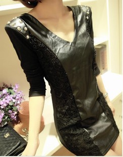 The female clothing black sexy prom Slim was thin package hip faux leather mini dress