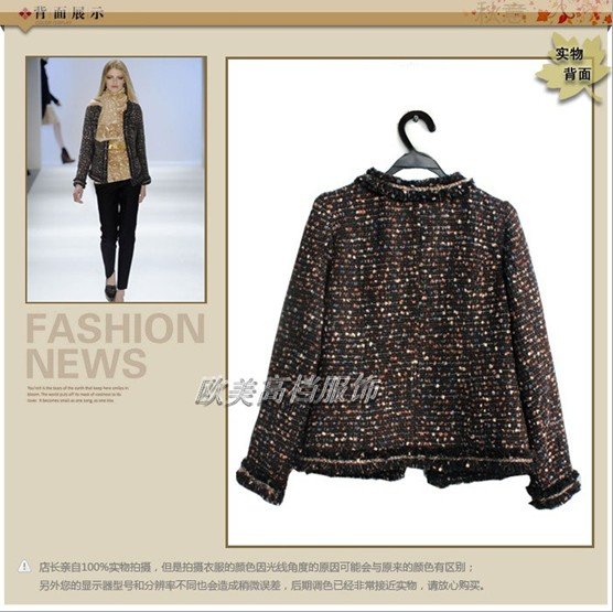 The high-end women's fashion trade tweed beads all-match warm jacket coat size.