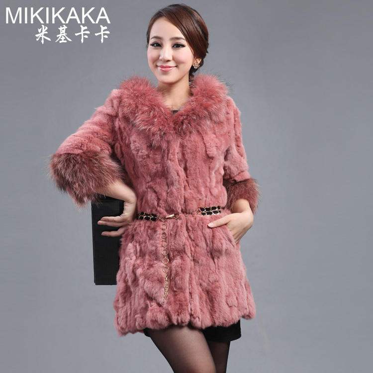 The new 2013 Rex rabbit fur fur stitching long slim fashion temperament generous warm coat special coat Free shipping