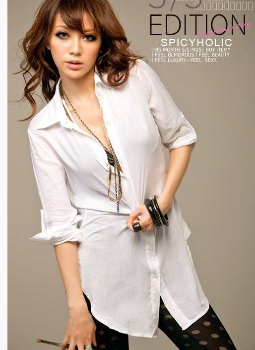 The new arrival  lady lapel solid color women shirt Slim simple white OL shirt women favorite sexy shirts  Free shipping