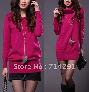 The new autumn and winter 2012 solid color women long dress sweater /shirt sweater free shipping