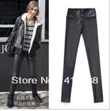 The new code of Euramerican high waist leather leggings tight pencil pants