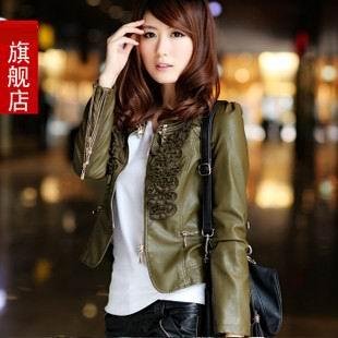 The new multi-zip jacket motorcycle autumn-winter clothes plus a short section large size female lamb leather women's jacket