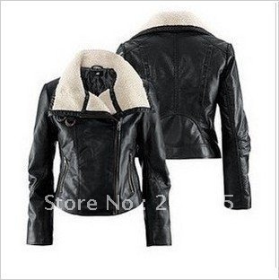 The new original single authentic European and American female models HM pilot lamb's wool motorcycle leather big collar