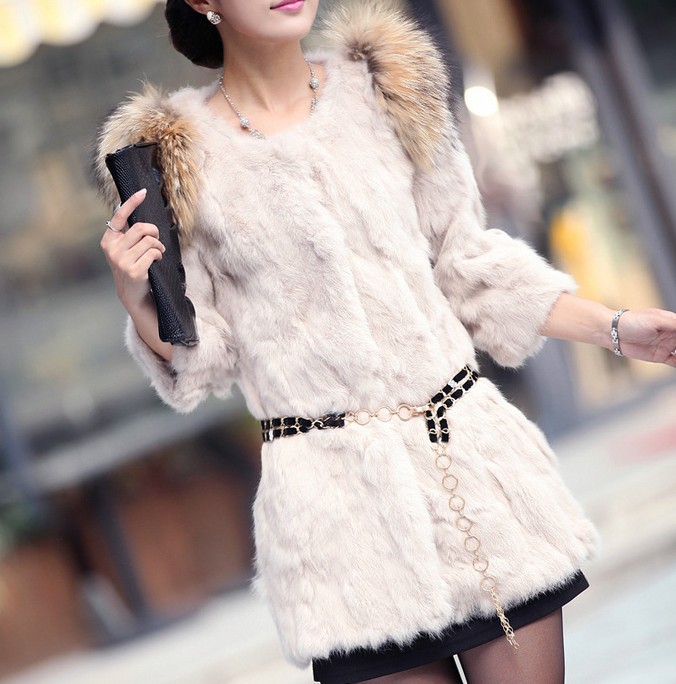 The new Rex Rabbit Women Sleeve long section rabbit fur coat